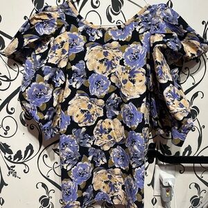 Vero Moda Floral Puff Sleeve Blouse - Black, Blue, Cream